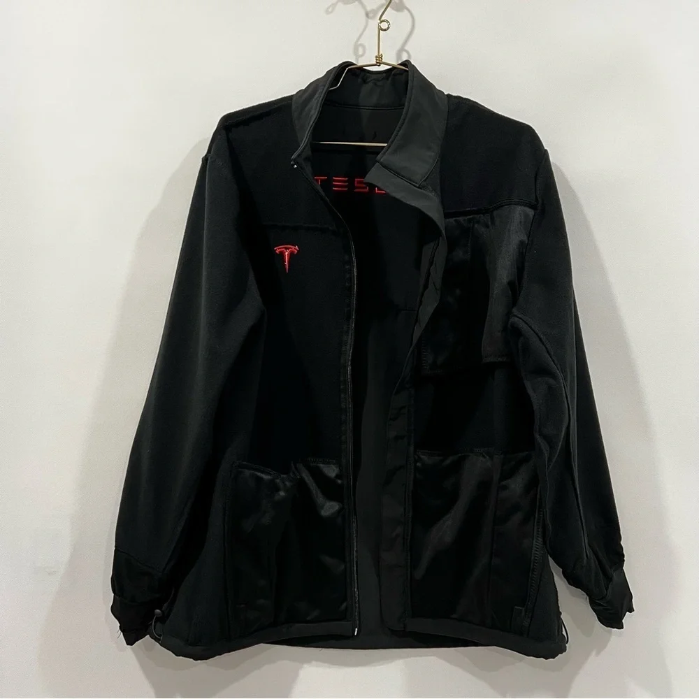 Tesla Men's Sz Large Motor Corporate Employee Black Jacket Red Embroidered Logo